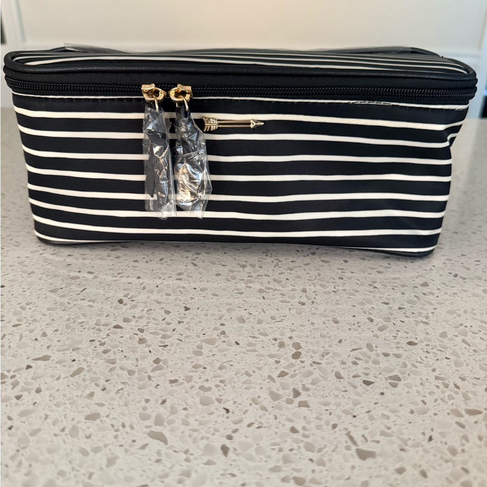 Stella & Dot Black and White Striped Beauty Train Case